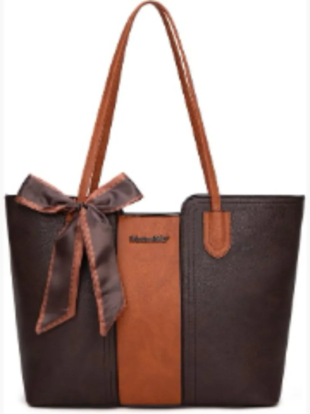 Women's Vegan Leather Tote Handbag with Scarf, Top Zipper Satchel Purse
